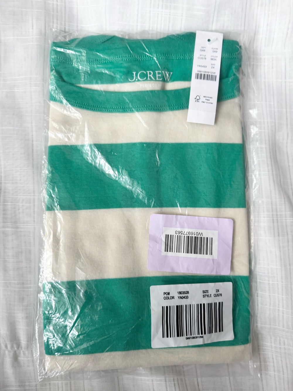 J Crew Perfect-fit Boatneck Green Striped Tank 2X